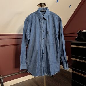 ZEGNA Blue Made In Italy Denim Style Cotton Button-down Shirt Small